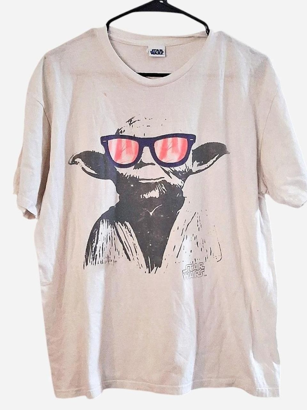 Star Wars White Tee with Black Yoda and Pink Sunglasses
